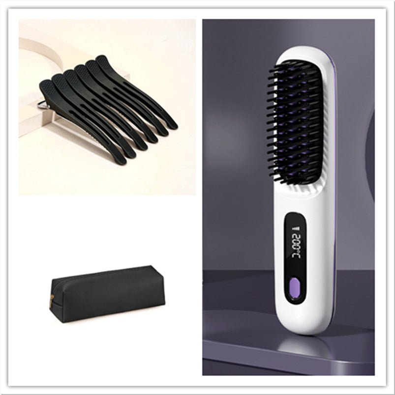 2 In 1 Straight Hair Comb Wireless Hair Straightener Brush - Urban Mart