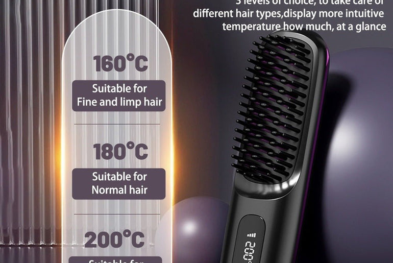 2 In 1 Straight Hair Comb Wireless Hair Straightener Brush - Urban Mart