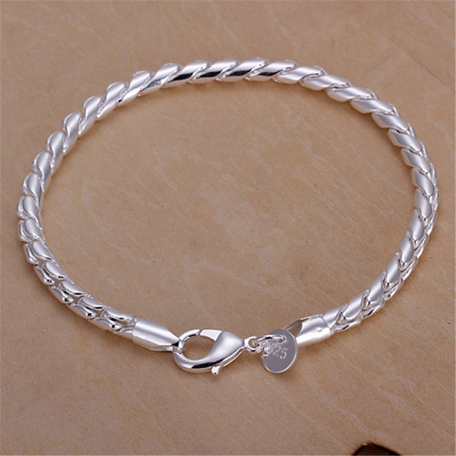 925 Silver Plated Fashion Solid Round Snake Bracelet - Urban Mart