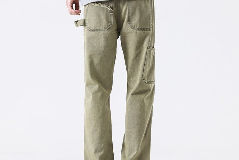 American High Street Vibe Wind Washed Distressed Army Green Jeans - Urban Mart