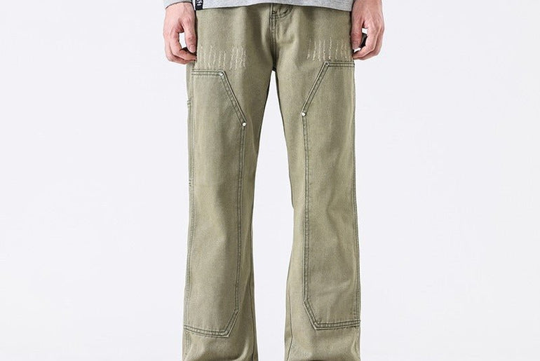 American High Street Vibe Wind Washed Distressed Army Green Jeans - Urban Mart