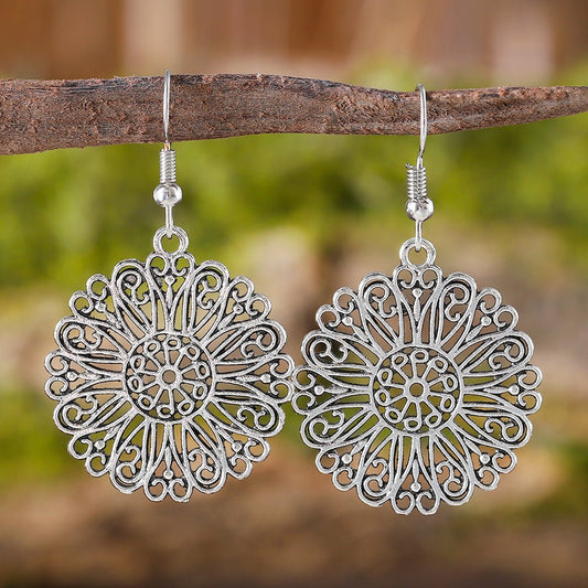 Bohemian Vintage Hollow Circle Flower Earrings - Urban Mart