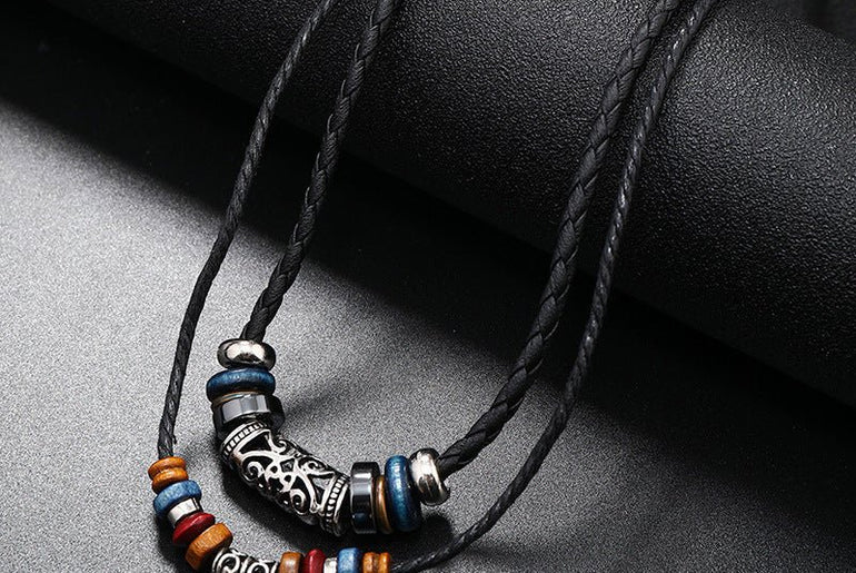 Creative Beaded Multi - layer Alloy Cross Leather Necklace - Urban Mart