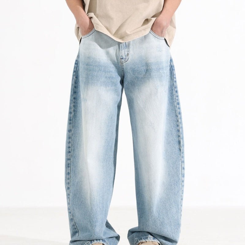 Design Washed Blue And White Machete Jeans Men's American Style - Urban Mart