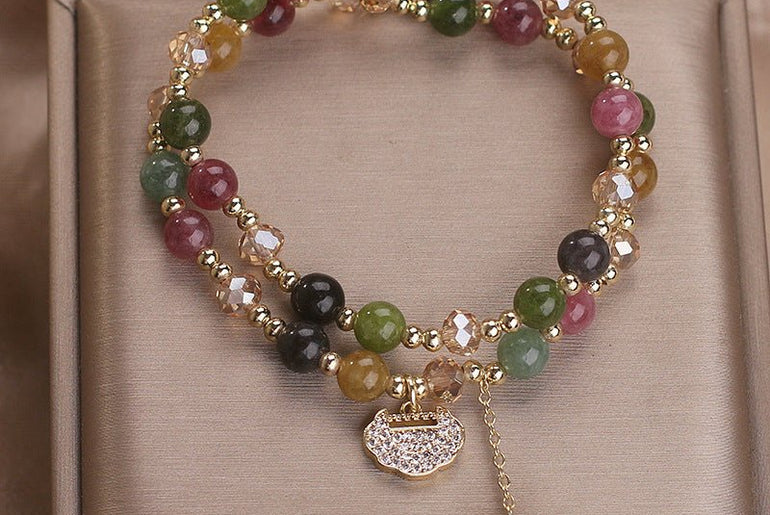 Double Layer Chinese Color Tourmaline Safety Lock Bracelet - Urban Mart