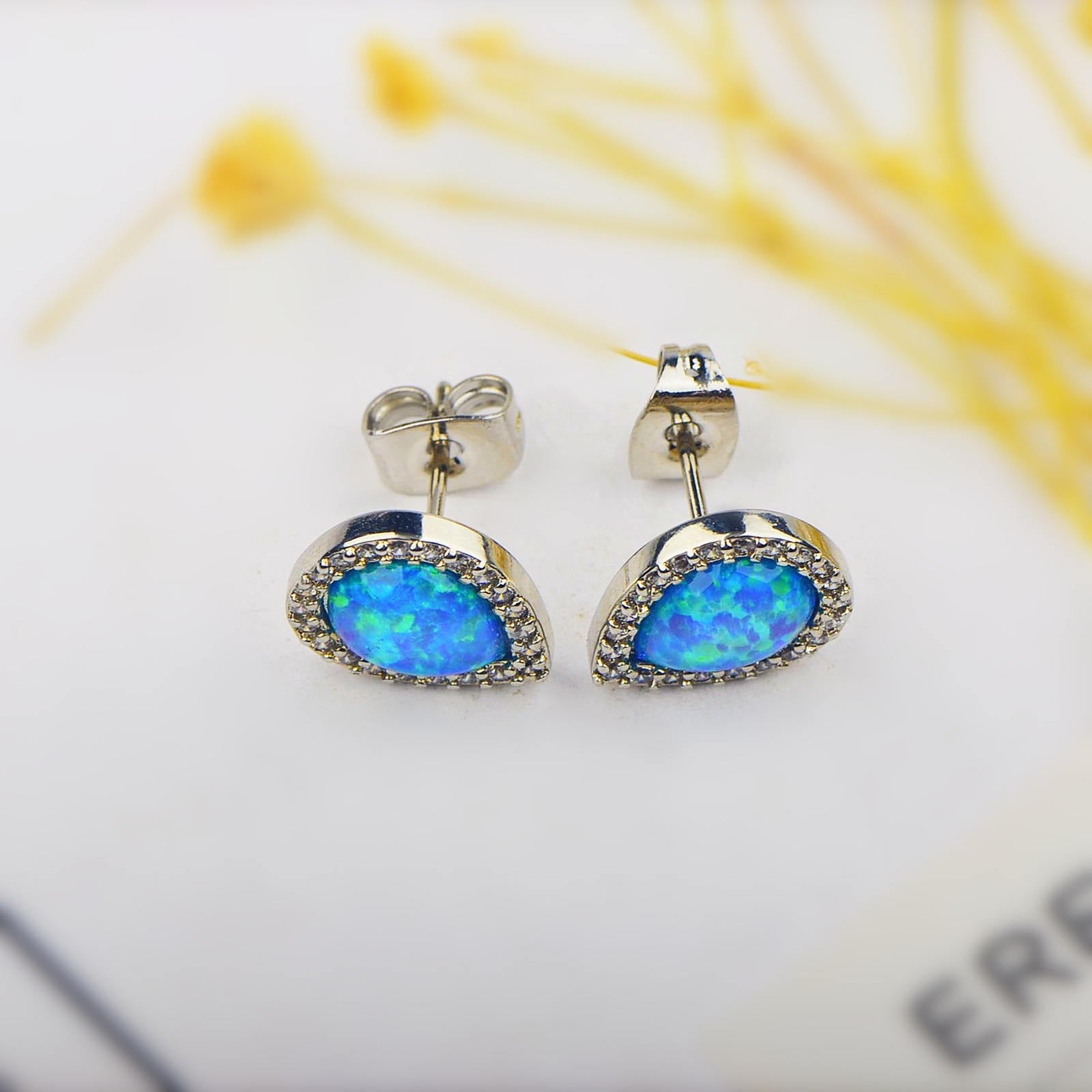 Drop Shape Blue Opal Earrings - Urban Mart