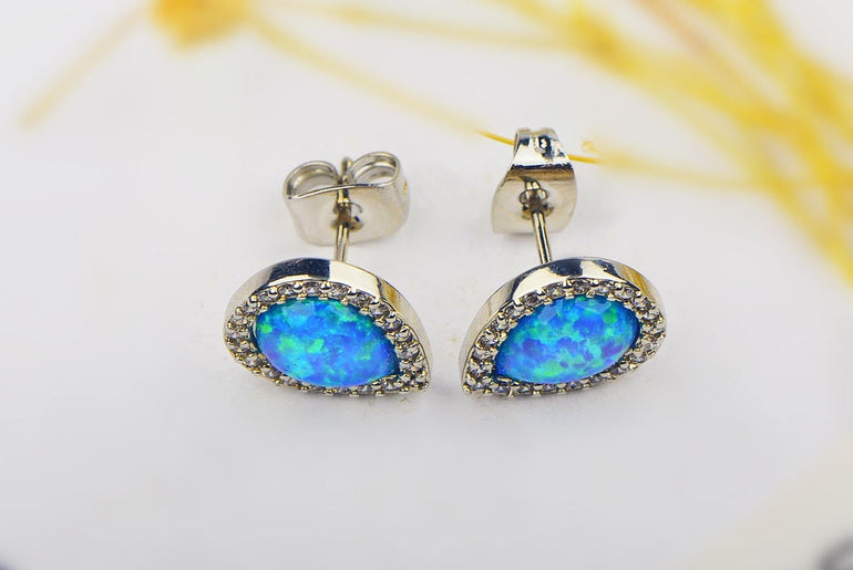 Drop Shape Blue Opal Earrings - Urban Mart