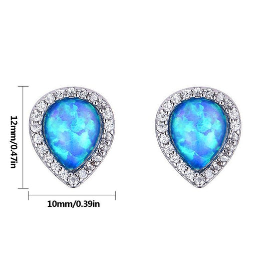 Drop Shape Blue Opal Earrings - Urban Mart