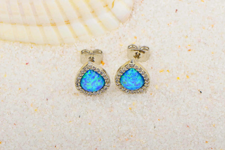 Drop Shape Blue Opal Earrings - Urban Mart