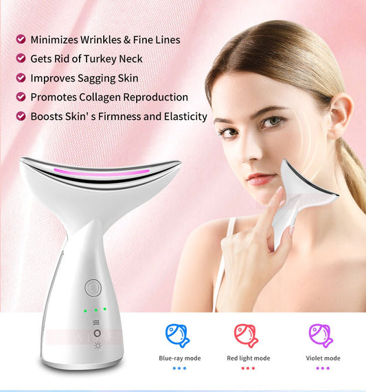 EMS Microcurrent Neck Face Beauty Device With 3 Colors LED - Urban Mart