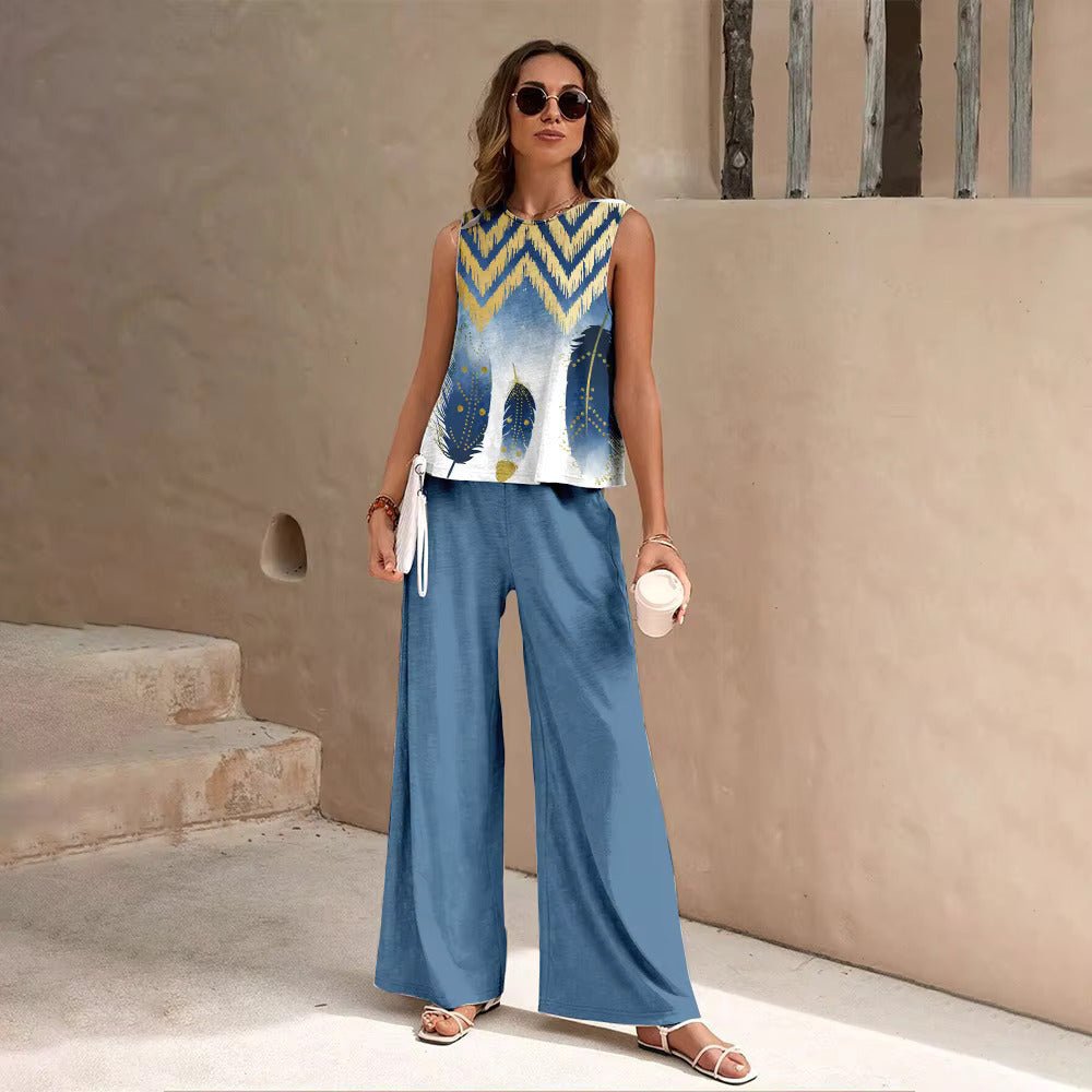 European And American Fashion Nation Geometric Vest Pants Suit - Urban Mart