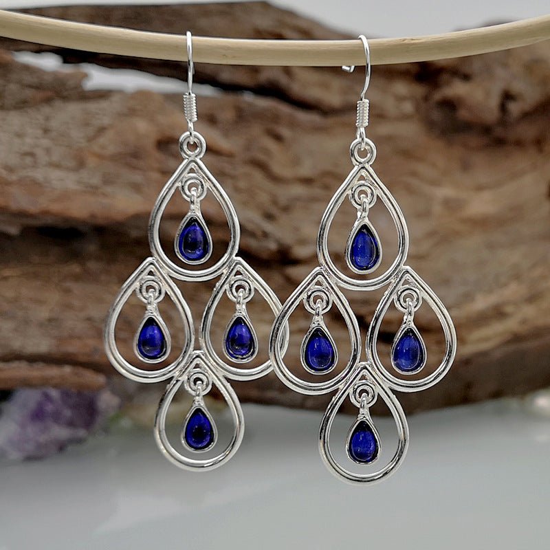 European And American Popular Creative Peacock Blue Moonstone Exaggerated Earrings - Urban Mart