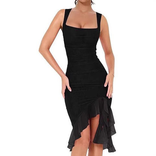 European And American U - collar Slim Mesh Splicing Sling Dress - Urban Mart