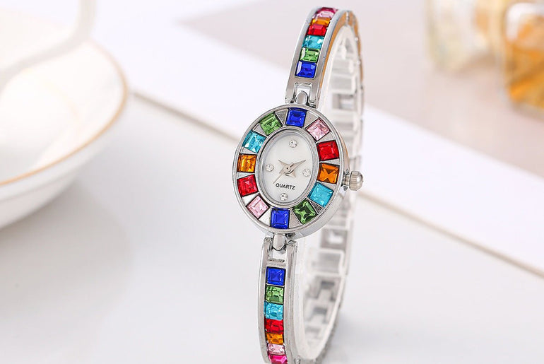 Fashion Small Oval Colorful Crystals Watch - Urban Mart