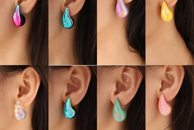 Gradient Color Hollow Water Drop Earrings Fashion - Urban Mart