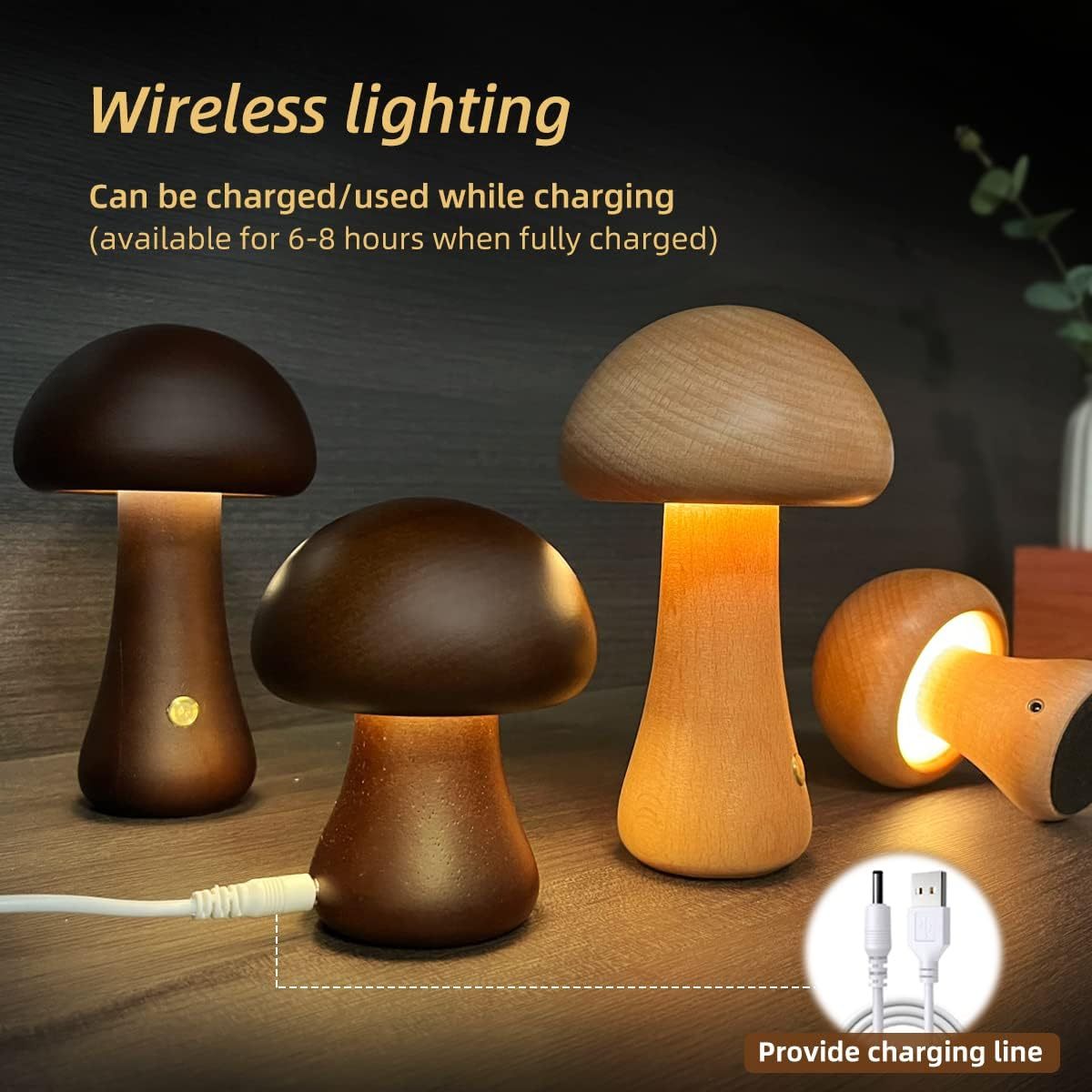 INS Wooden Cute Mushroom LED Night Lamp - Urban Mart