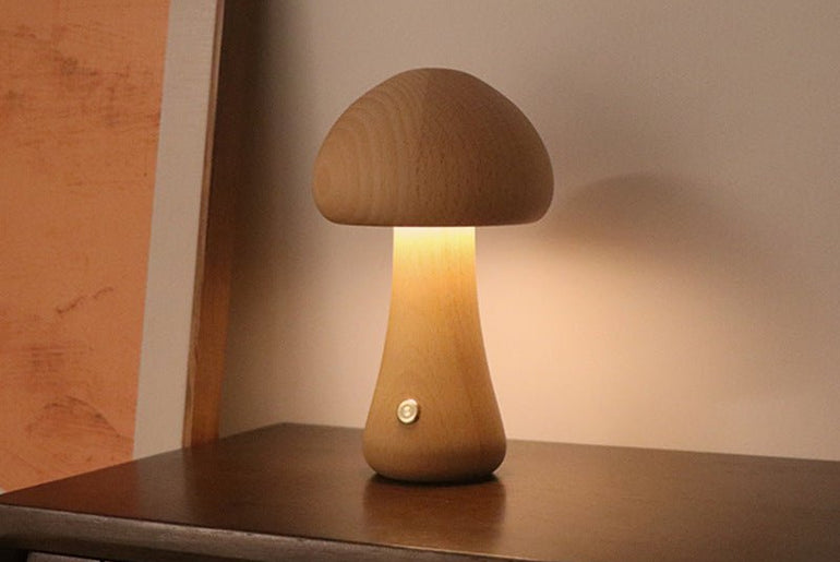 INS Wooden Cute Mushroom LED Night Lamp - Urban Mart