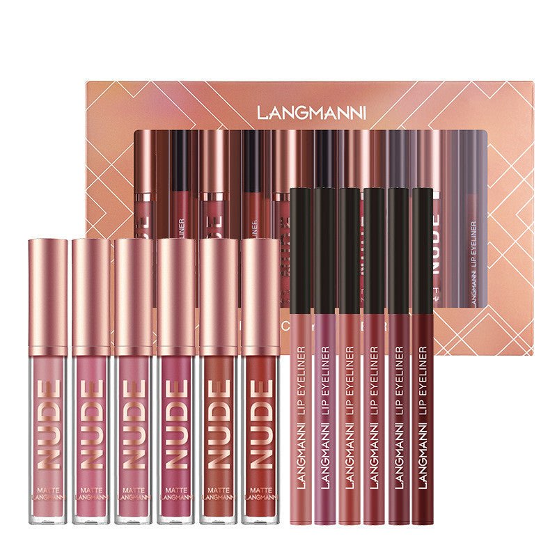 Lip Liner And Lipstick Makeup 12 Pcs Set 6 Matte Lipstick 6 Lip Liner Pens - Urban Mart