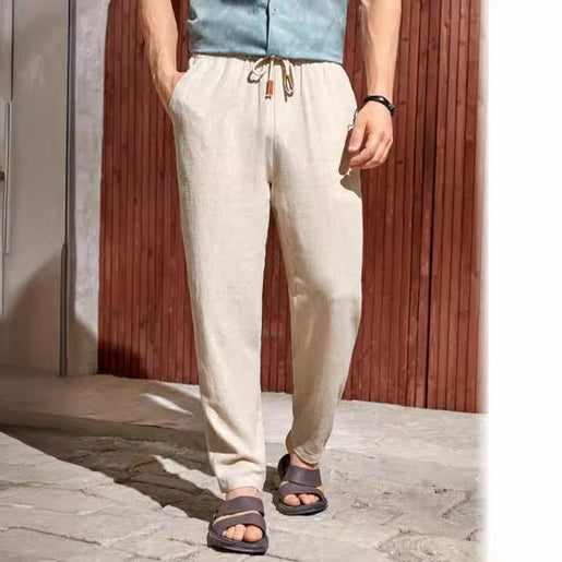 Men's Casual Cotton And Linen Drawstring Trousers Breathable Casual Versatile - Urban Mart