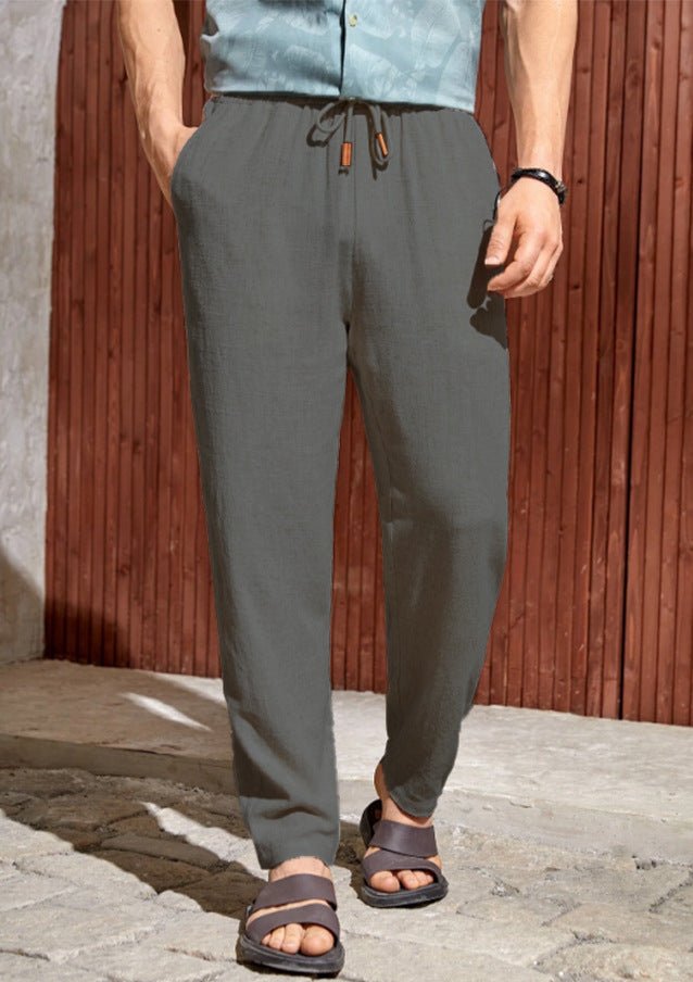 Men's Casual Cotton And Linen Drawstring Trousers Breathable Casual Versatile - Urban Mart