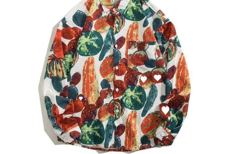 Men's Loose Hong Kong Style Retro Long Sleeve Printed Shirt - Urban Mart