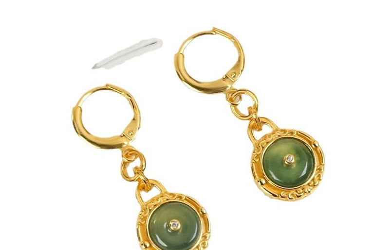 Natural Jade Peace Buckle Earrings For Women S925 Silver Long - Urban Mart