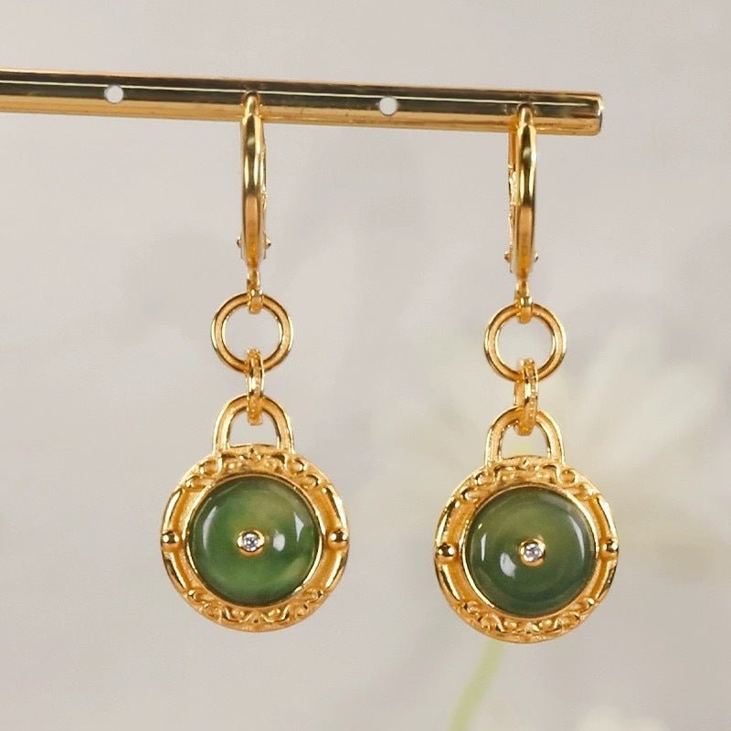 Natural Jade Peace Buckle Earrings For Women S925 Silver Long - Urban Mart