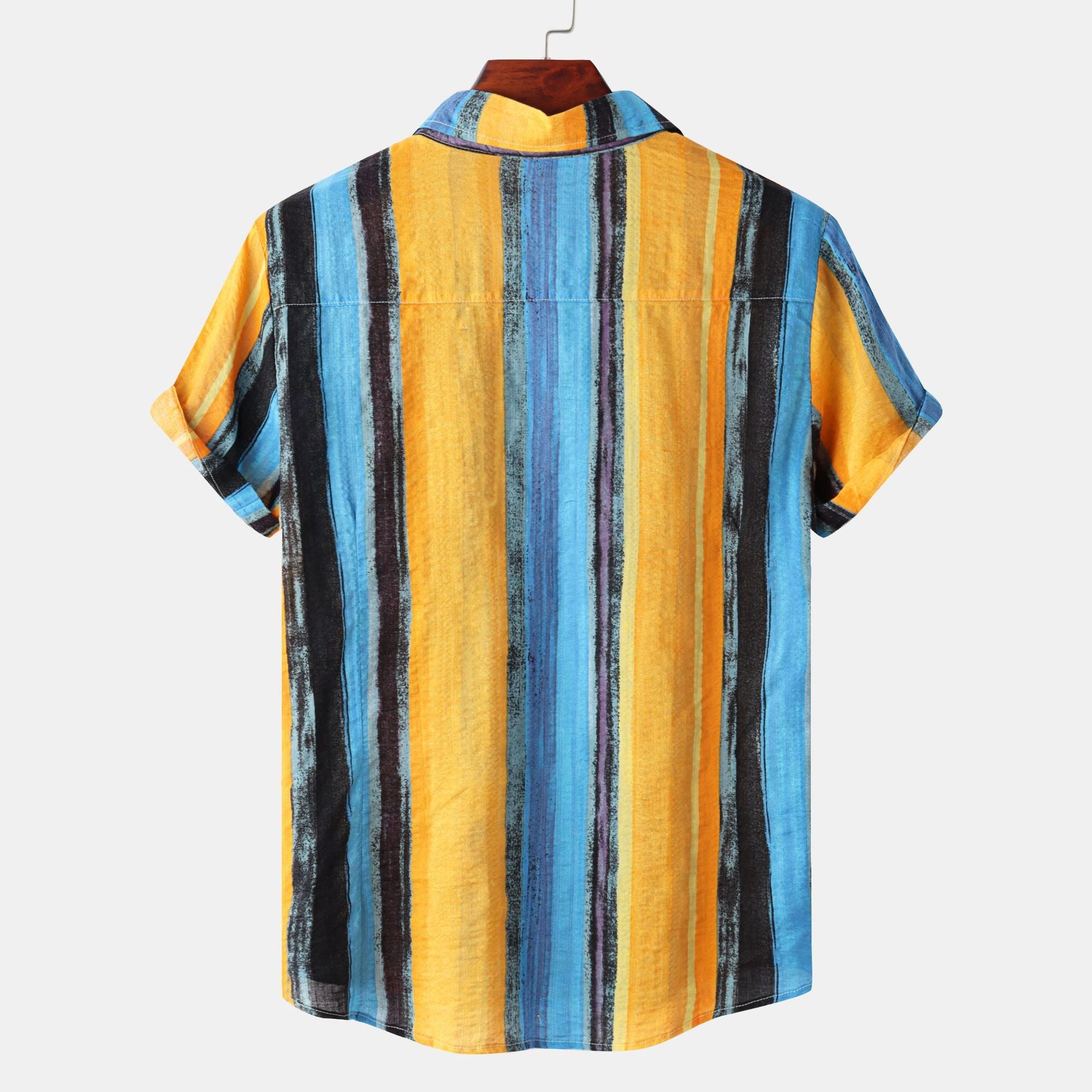 New Men's Contrast Color Striped Short - sleeved Shirt - Urban Mart