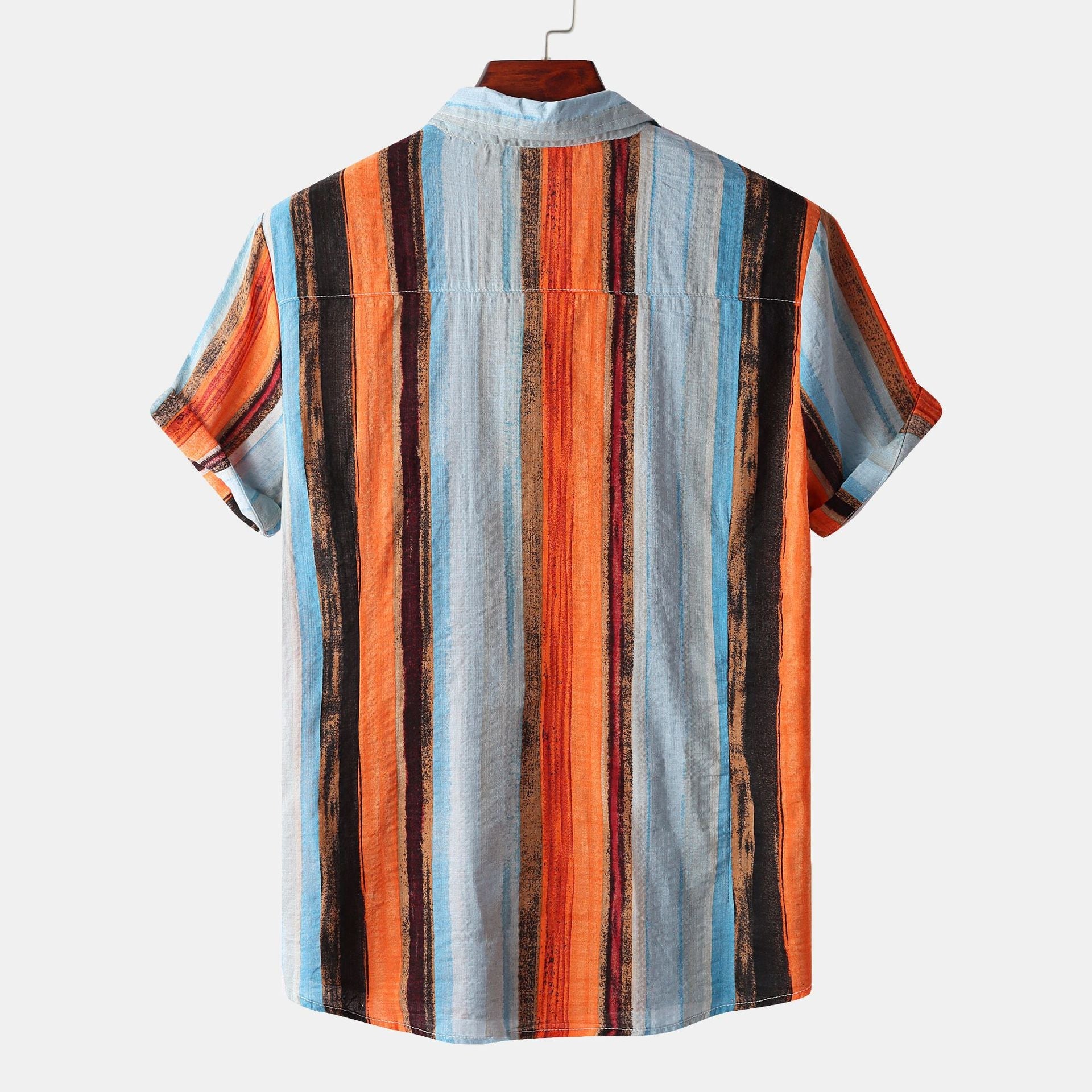 New Men's Contrast Color Striped Short - sleeved Shirt - Urban Mart