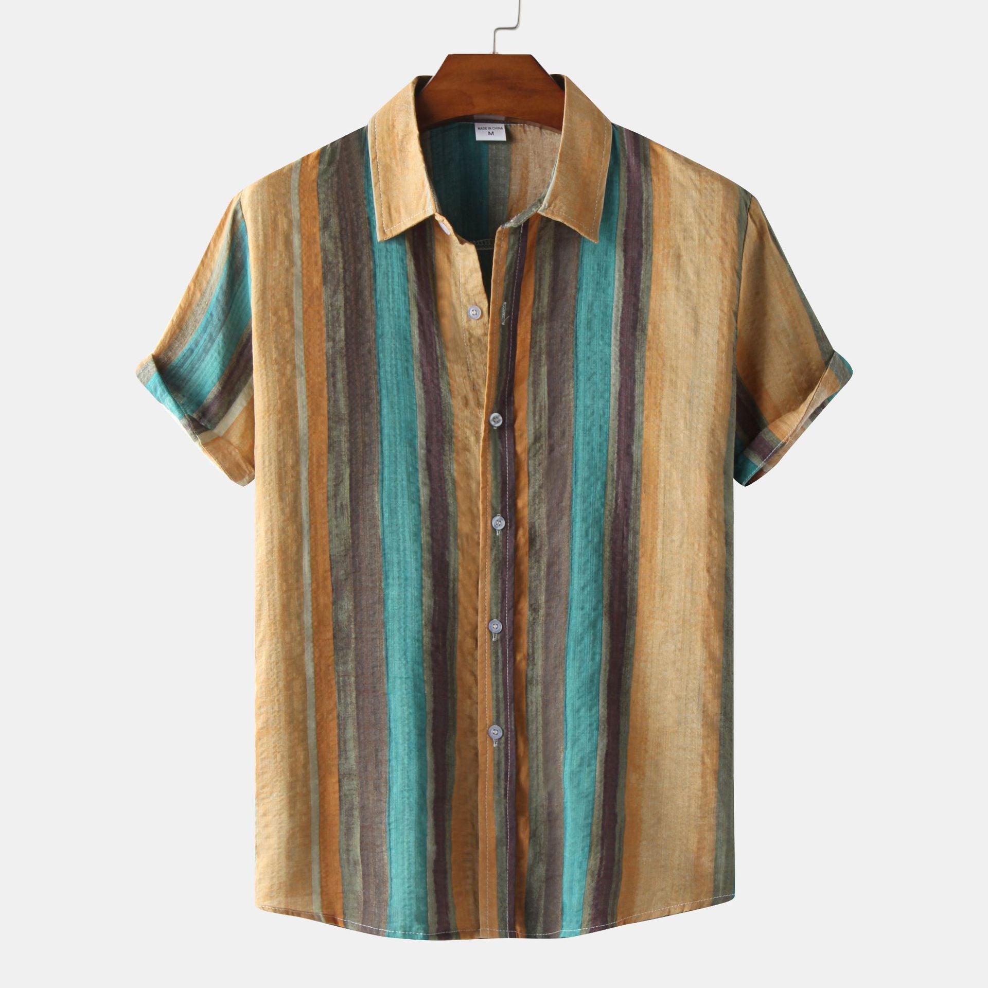 New Men's Contrast Color Striped Short - sleeved Shirt - Urban Mart