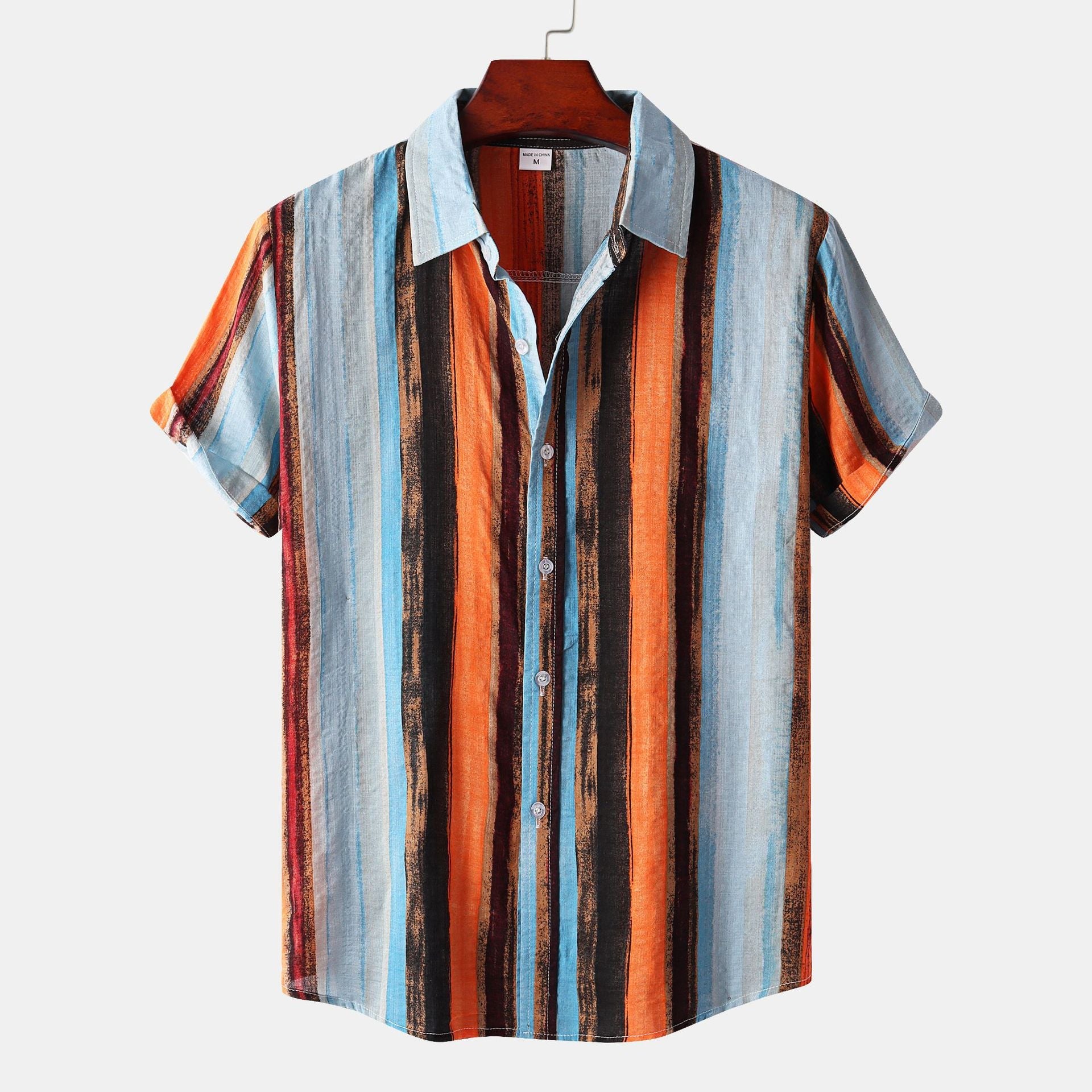 New Men's Contrast Color Striped Short - sleeved Shirt - Urban Mart