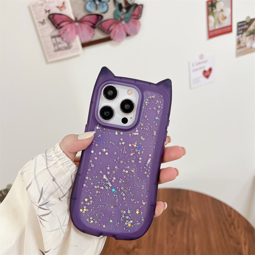 New Three - dimensional Cat Ears Epoxy Glitter Phone Case - Urban Mart