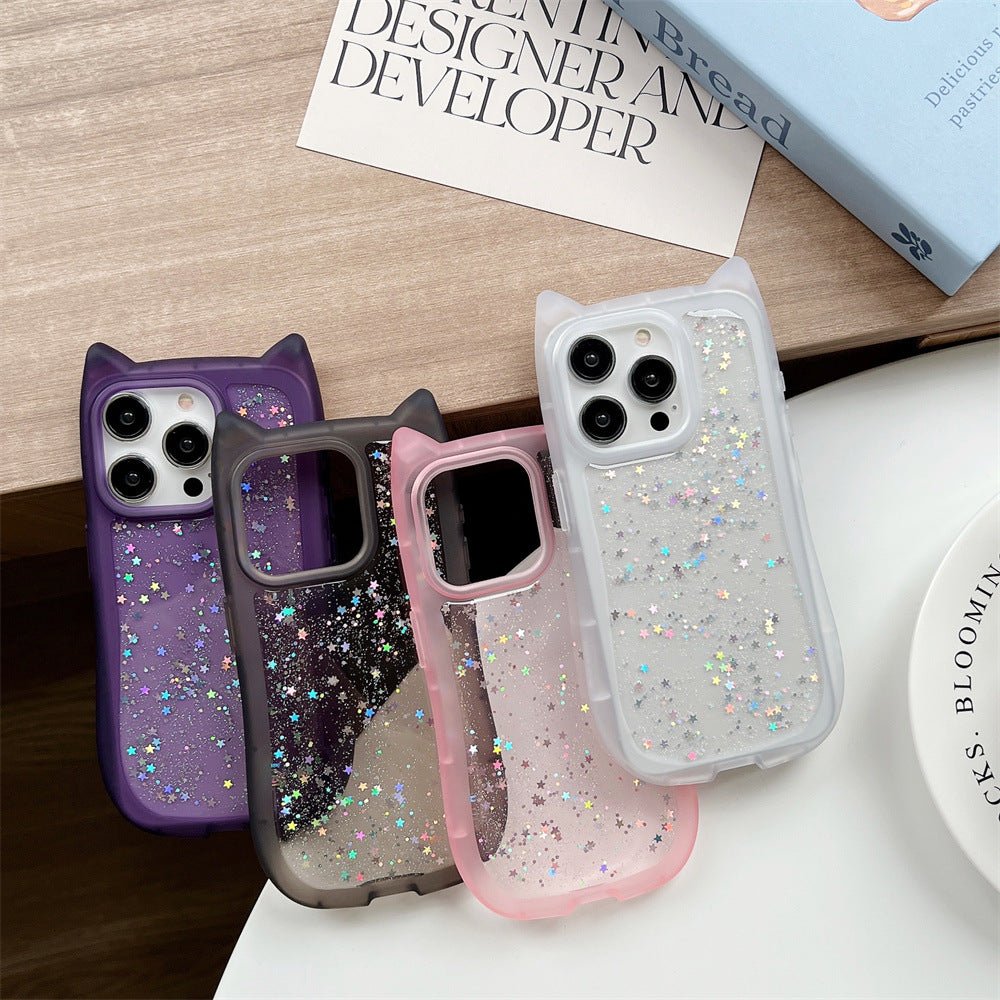 New Three - dimensional Cat Ears Epoxy Glitter Phone Case - Urban Mart