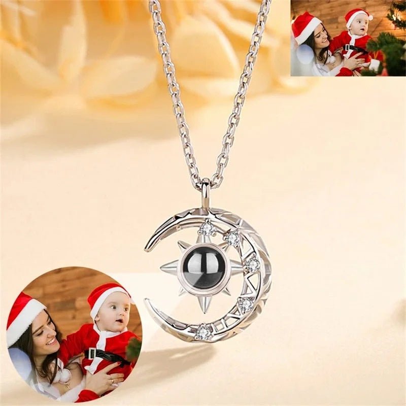 Projection Necklace Crescent Moon Pendant With Photo - Urban Mart