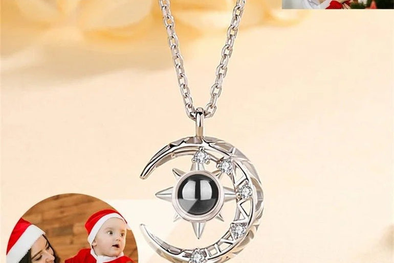 Projection Necklace Crescent Moon Pendant With Photo - Urban Mart