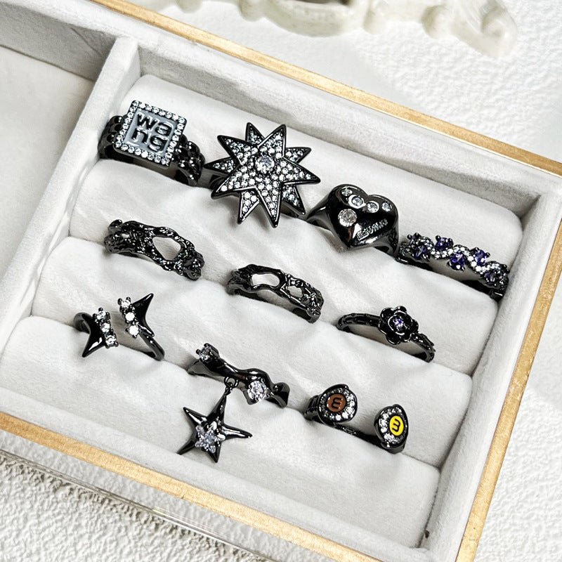 Punk Dark Style Asterism Full Diamond Open Ring Unisex Style - Urban Mart