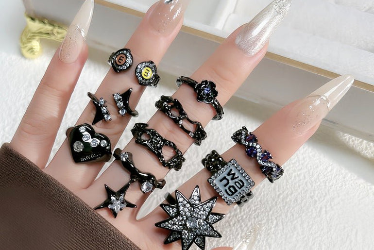 Punk Dark Style Asterism Full Diamond Open Ring Unisex Style - Urban Mart