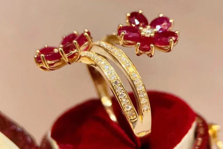 Retro Exquisite High - grade Flower Ruby Ring For Women - Urban Mart