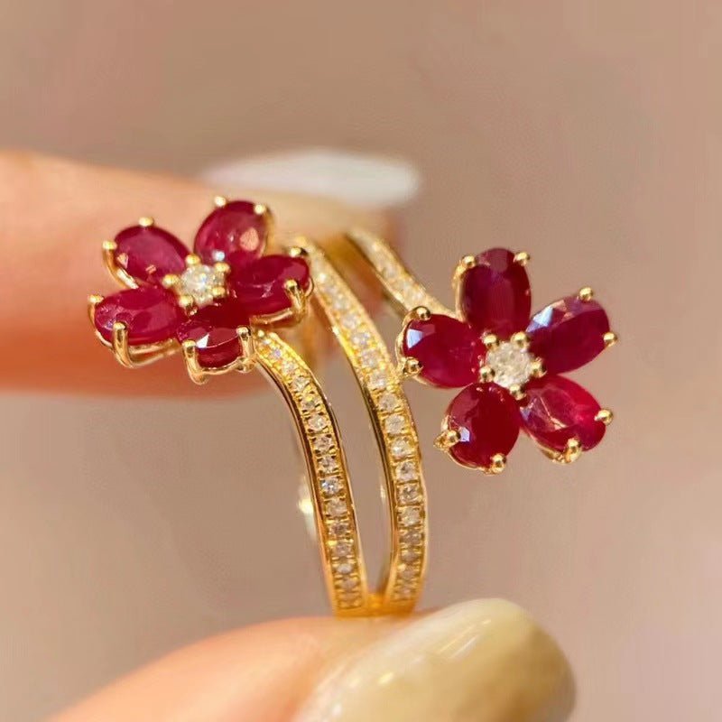 Retro Exquisite High - grade Flower Ruby Ring For Women - Urban Mart