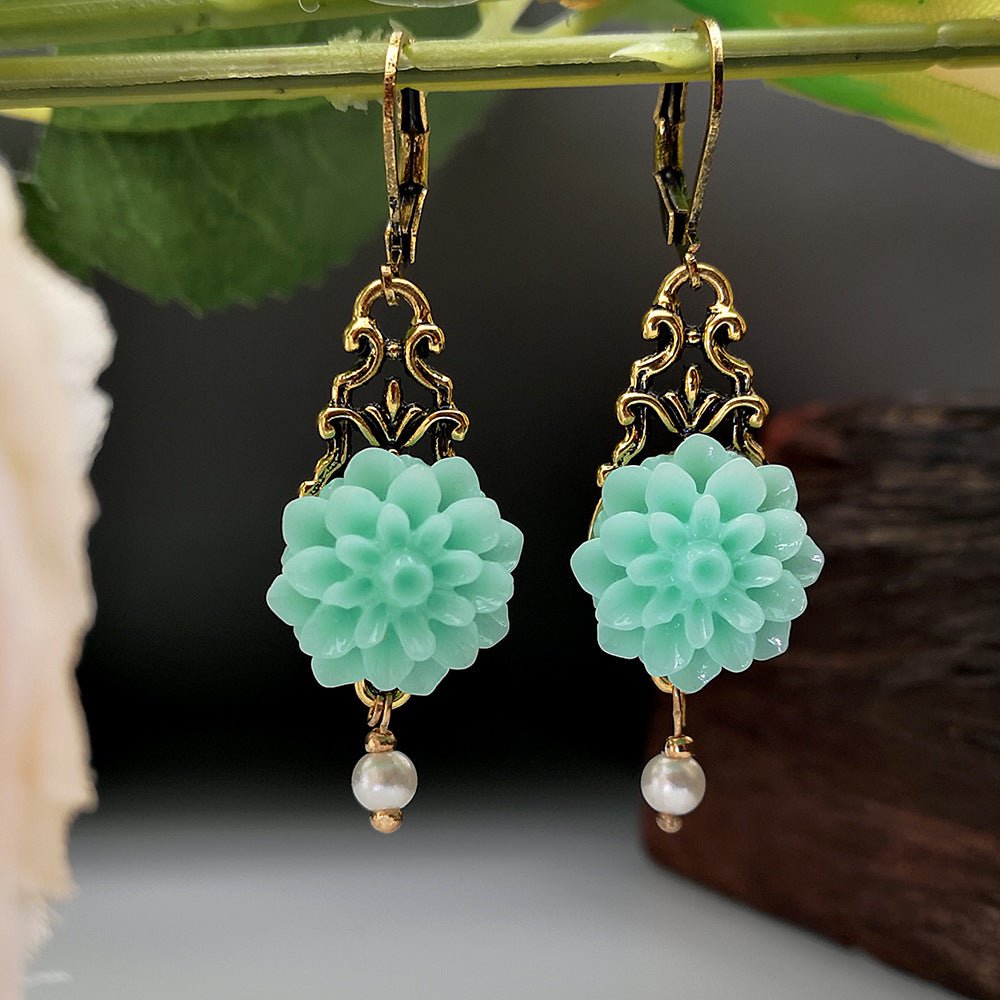 Rongyu Bohemian Fashion Chalcedony Flower Pearl Earrings - Urban Mart