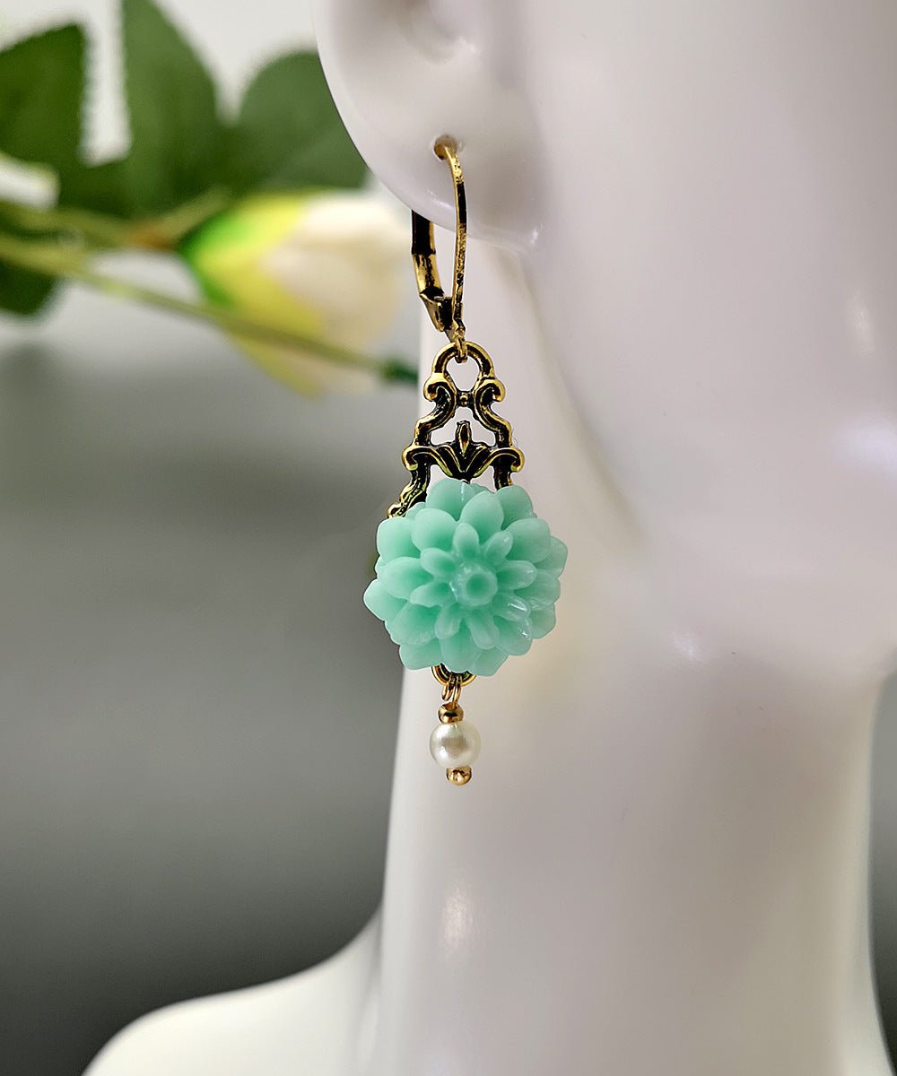 Rongyu Bohemian Fashion Chalcedony Flower Pearl Earrings - Urban Mart