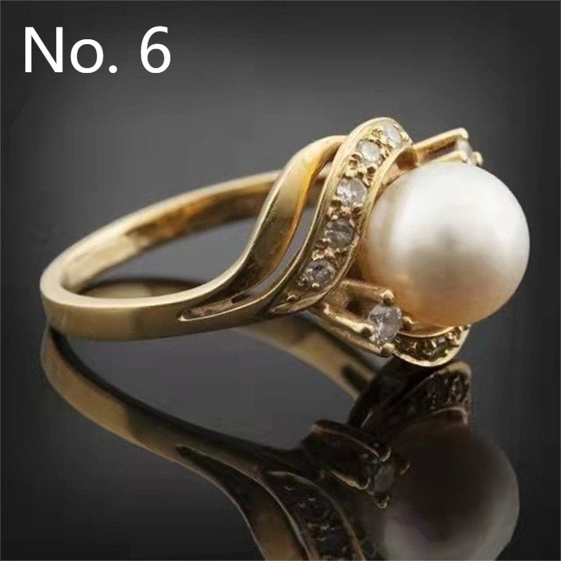 Vintage Fashionable Golden Rhinestone Zircon Pearl Ring - Urban Mart