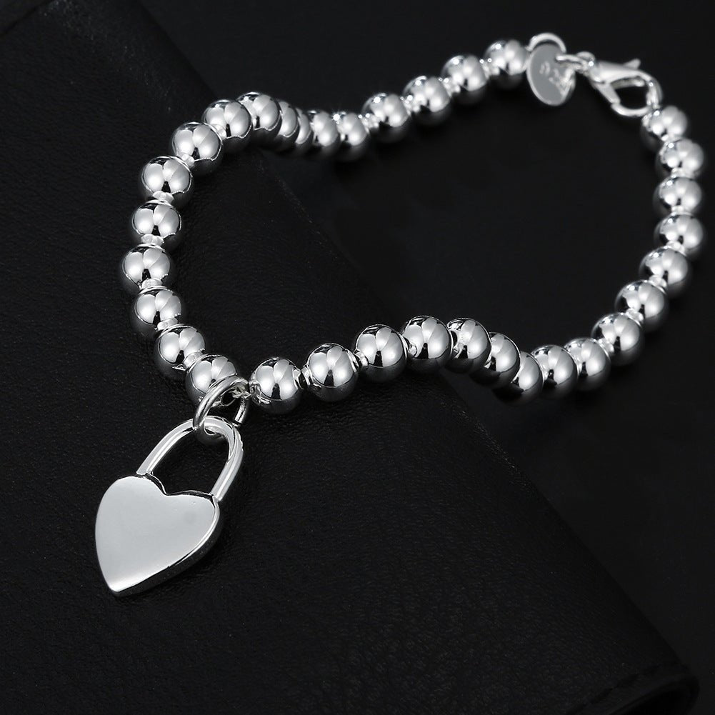 Women's 6MM Beads Heart Lock Bracelet - Urban Mart