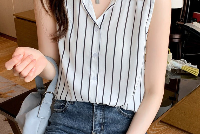 Women's Creative Casual Sleeveless Chiffon Striped Shirt - Urban Mart