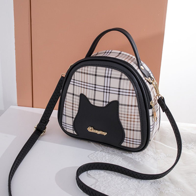 Women's Printed Checks Cat Pattern Shoulder Bag - Urban Mart